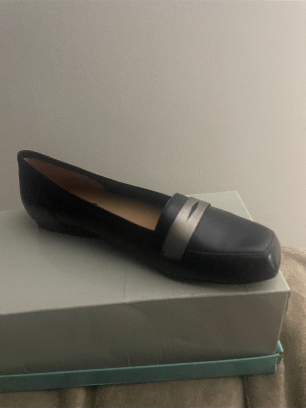 Array Black Leather Women's Loafer with Silver Accent